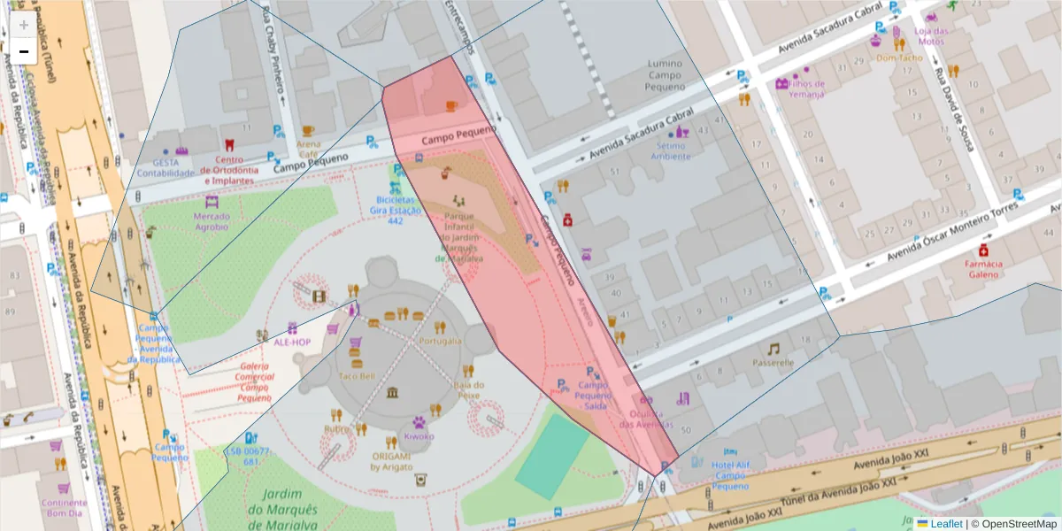 Mapa detalhado do código postal 100-306 com limites, códigos postais vizinhos e agências dos correios