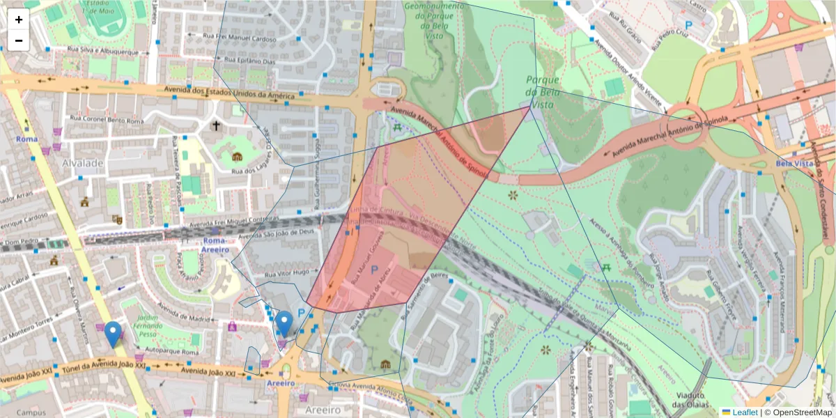 Mapa detalhado do código postal 1000-011 com limites, códigos postais vizinhos e agências dos correios
