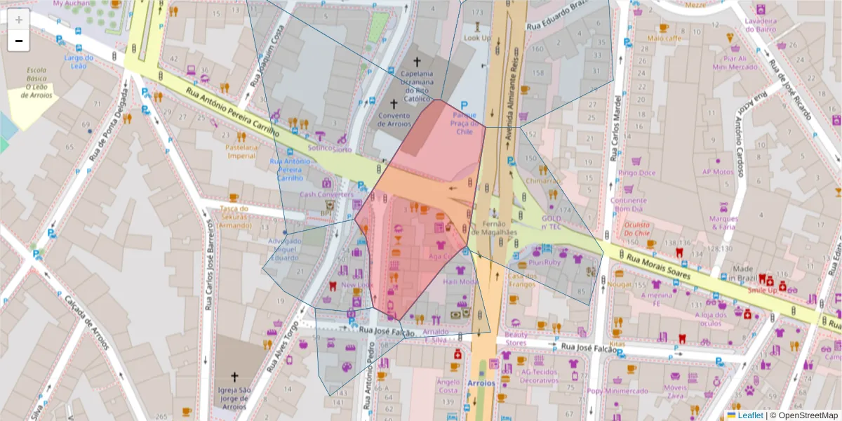 Mapa detalhado do código postal 1000-040 com limites, códigos postais vizinhos e agências dos correios