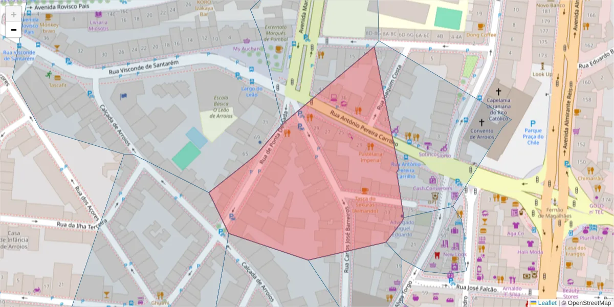 Mapa detalhado do código postal 1000-046 com limites, códigos postais vizinhos e agências dos correios