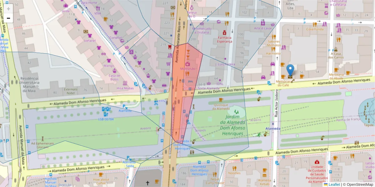 Mapa detalhado do código postal 1000-055 com limites, códigos postais vizinhos e agências dos correios