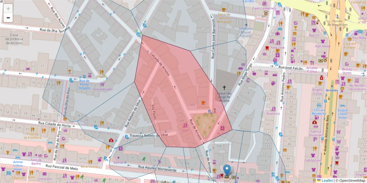 Mapa detalhado do código postal 1000-060 com limites, códigos postais vizinhos e agências dos correios