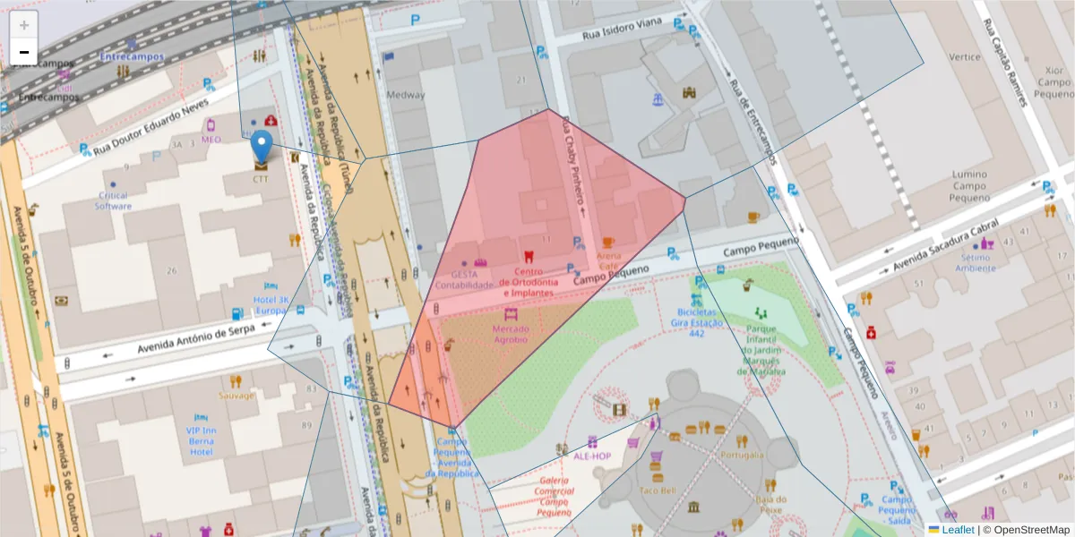 Mapa detalhado do código postal 1000-078 com limites, códigos postais vizinhos e agências dos correios