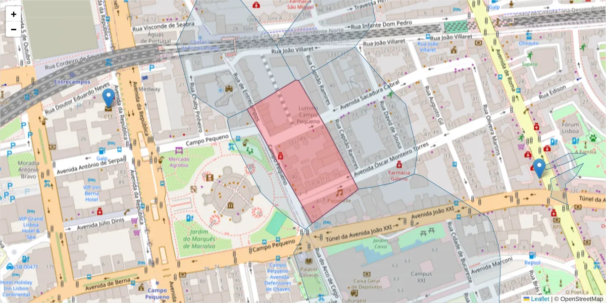 Mapa detalhado do código postal 1000-080 São João de Deus com limites, códigos postais vizinhos e agências dos correios