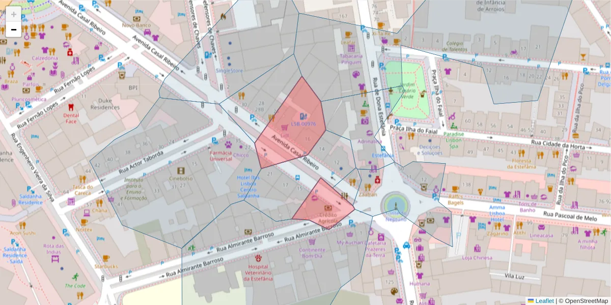 Mapa detalhado do código postal 1000-090 com limites, códigos postais vizinhos e agências dos correios