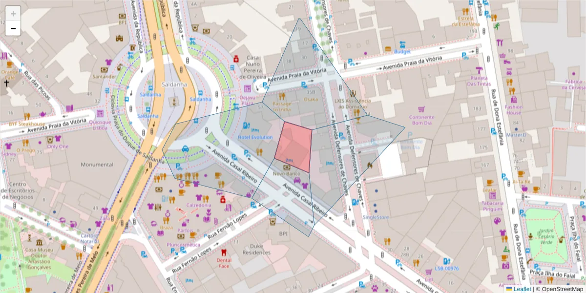 Mapa detalhado do código postal 1000-091 com limites, códigos postais vizinhos e agências dos correios