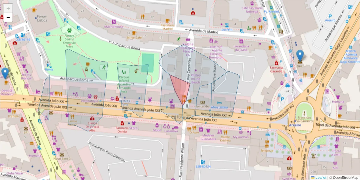 Mapa detalhado do código postal 1000-094 com limites, códigos postais vizinhos e agências dos correios