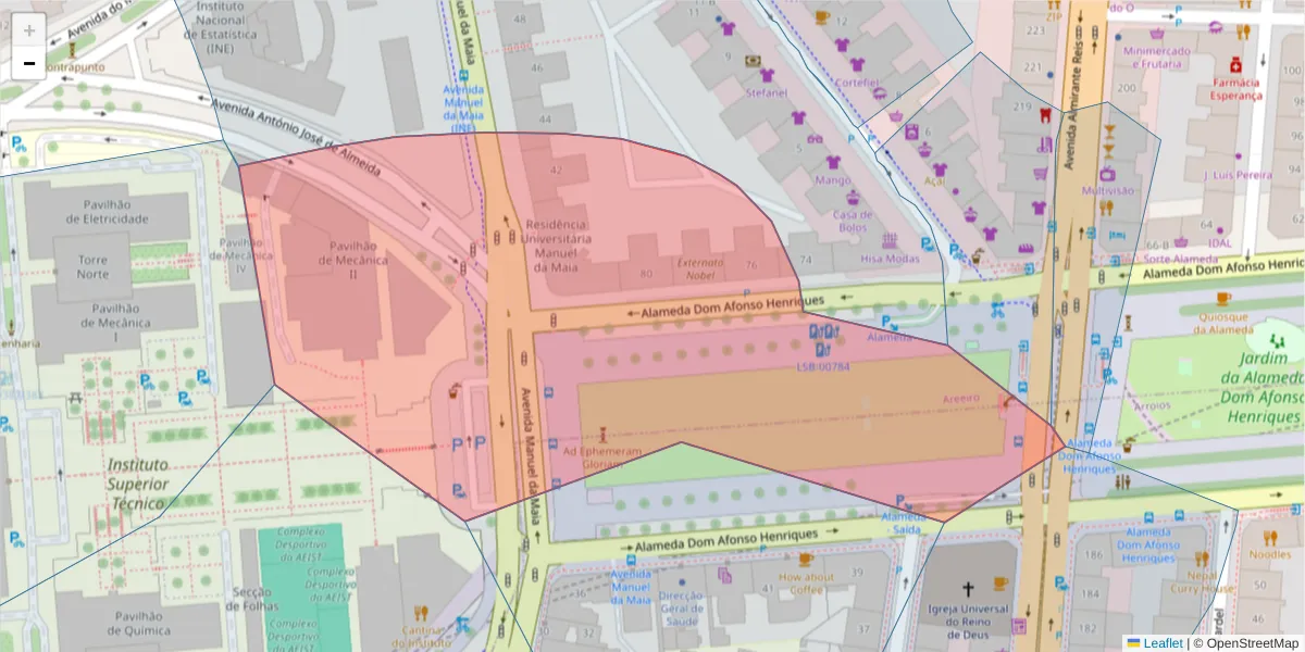 Mapa detalhado do código postal 1000-125 com limites, códigos postais vizinhos e agências dos correios