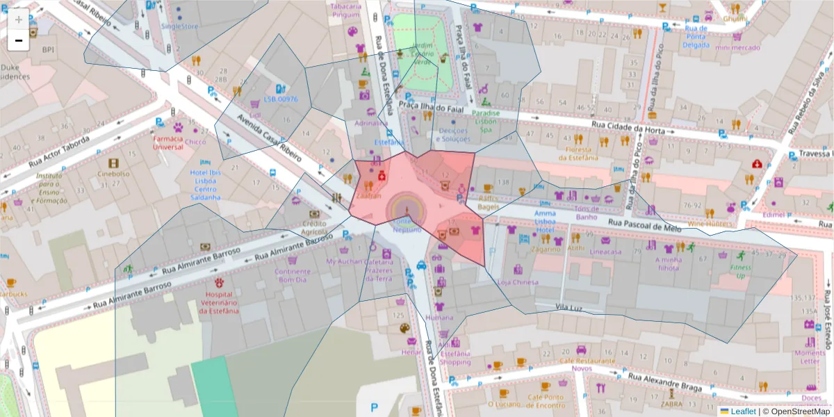 Mapa detalhado do código postal 1000-126 com limites, códigos postais vizinhos e agências dos correios
