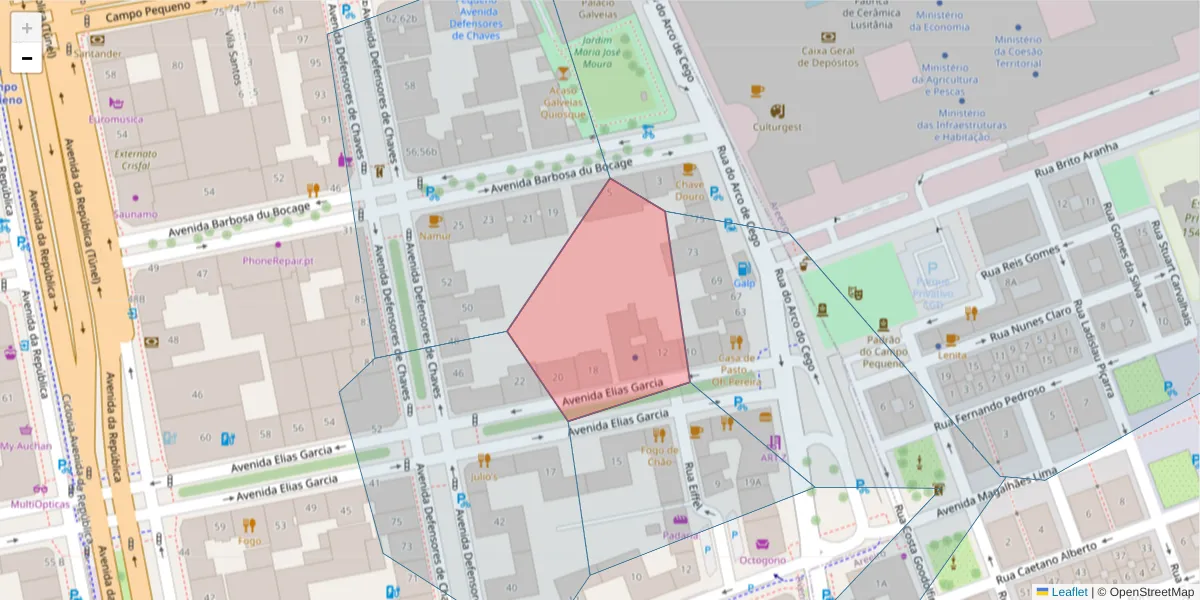 Mapa detalhado do código postal 1000-149 com limites, códigos postais vizinhos e agências dos correios