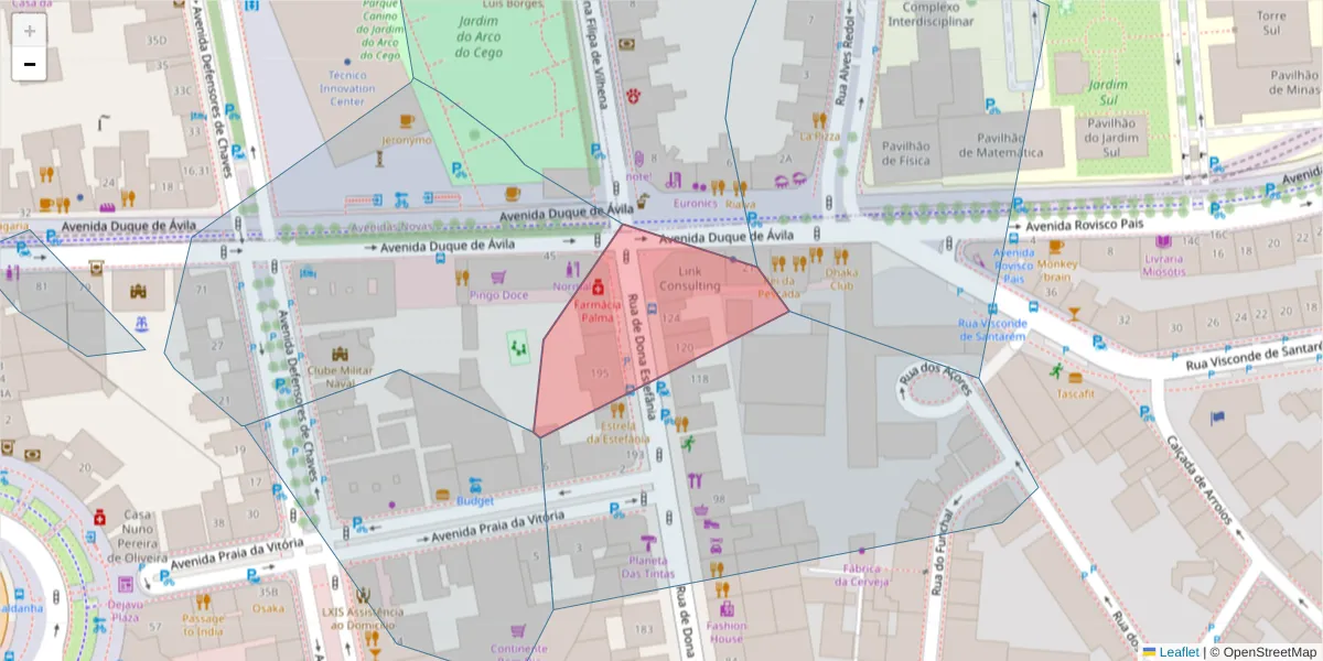 Mapa detalhado do código postal 1000-155 com limites, códigos postais vizinhos e agências dos correios