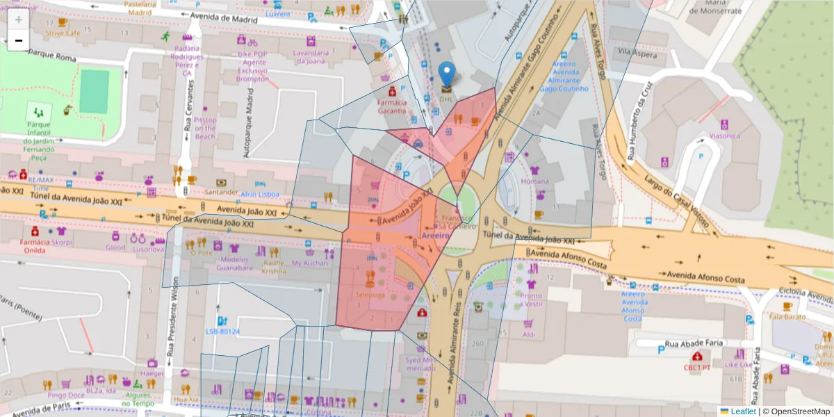 Mapa detalhado do código postal 1000-159 com limites, códigos postais vizinhos e agências dos correios