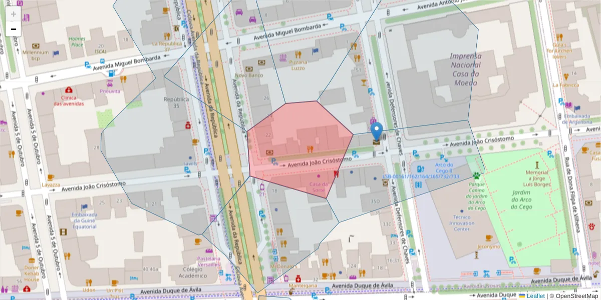 Mapa detalhado do código postal 1000-179 com limites, códigos postais vizinhos e agências dos correios