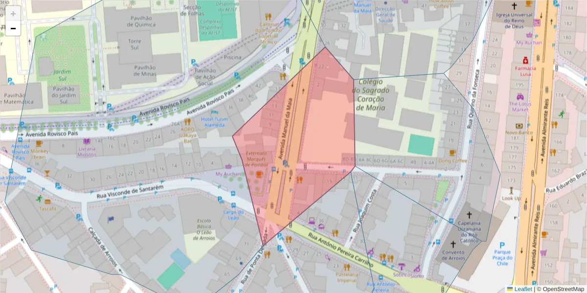 Mapa detalhado do código postal 1000-188 com limites, códigos postais vizinhos e agências dos correios