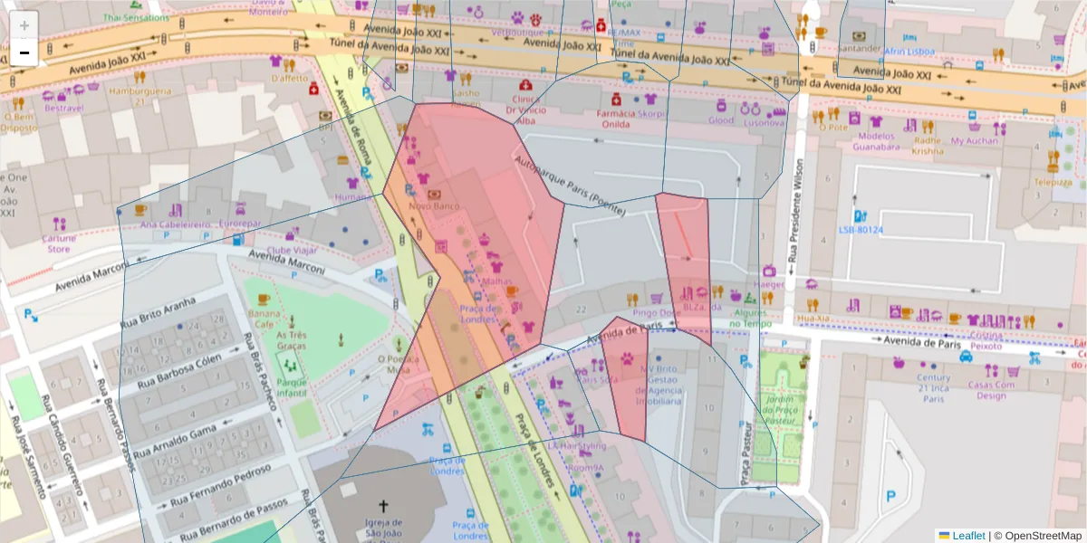 Mapa detalhado do código postal 1000-191 com limites, códigos postais vizinhos e agências dos correios