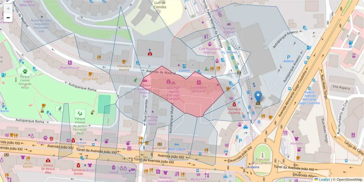 Mapa detalhado do código postal 1000-193 com limites, códigos postais vizinhos e agências dos correios