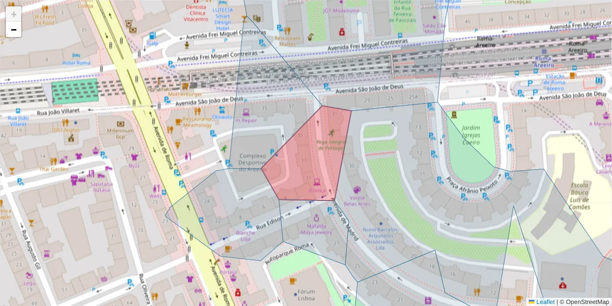 Mapa detalhado do código postal 1000-195 com limites, códigos postais vizinhos e agências dos correios