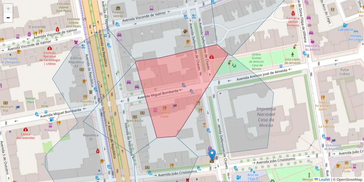 Mapa detalhado do código postal 1000-207 com limites, códigos postais vizinhos e agências dos correios