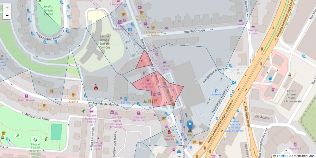 Mapa detalhado do código postal 1000-223 com limites, códigos postais vizinhos e agências dos correios