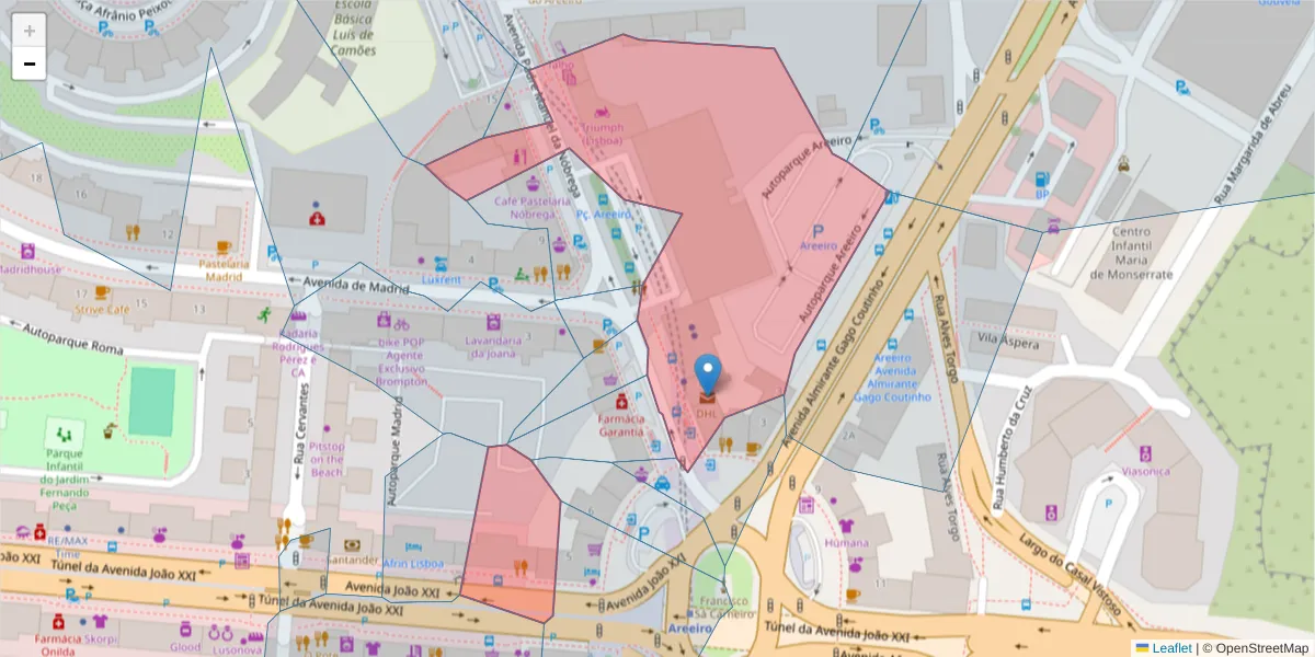 Mapa detalhado do código postal 1000-224 com limites, códigos postais vizinhos e agências dos correios