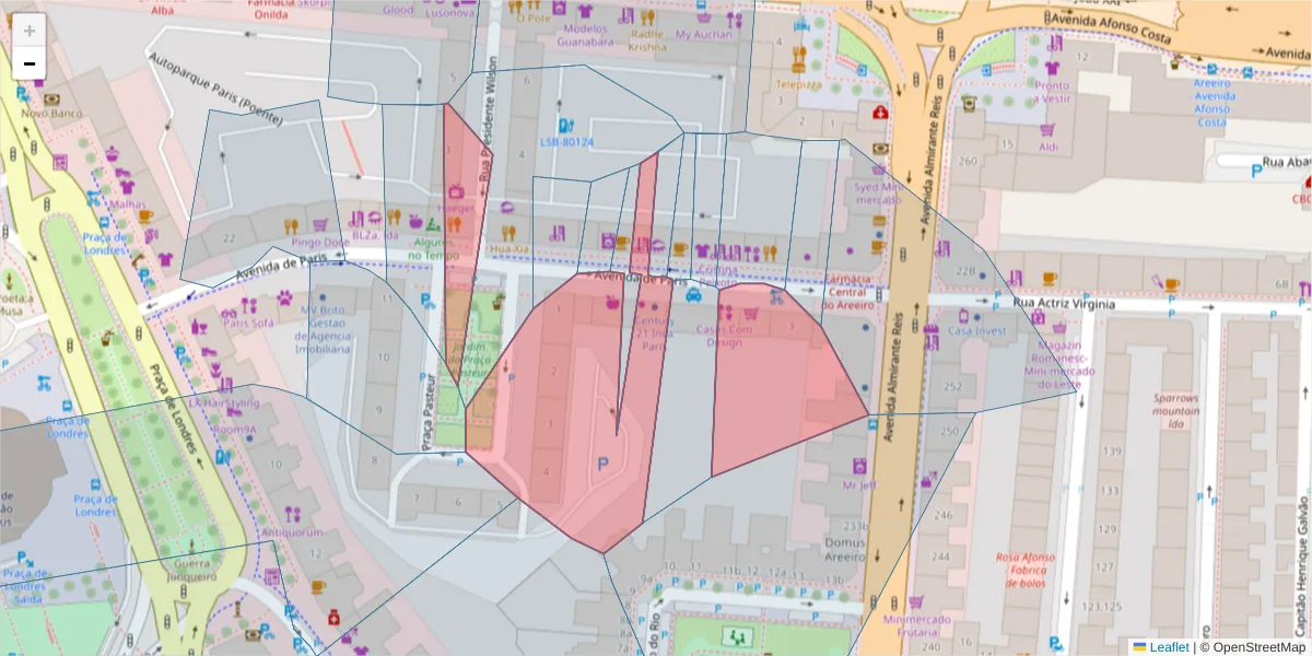 Mapa detalhado do código postal 1000-226 com limites, códigos postais vizinhos e agências dos correios