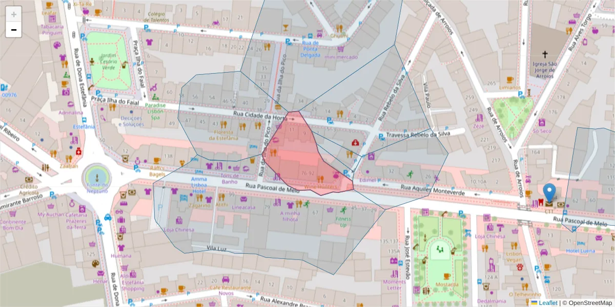 Mapa detalhado do código postal 1000-236 com limites, códigos postais vizinhos e agências dos correios