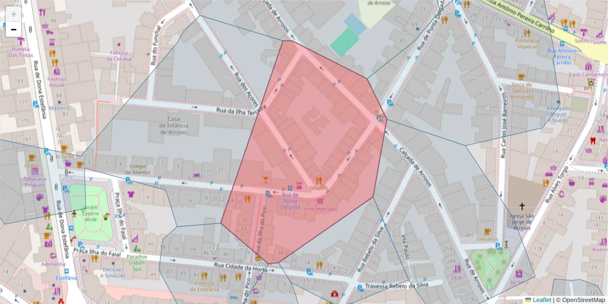 Mapa detalhado do código postal 1000-243 com limites, códigos postais vizinhos e agências dos correios