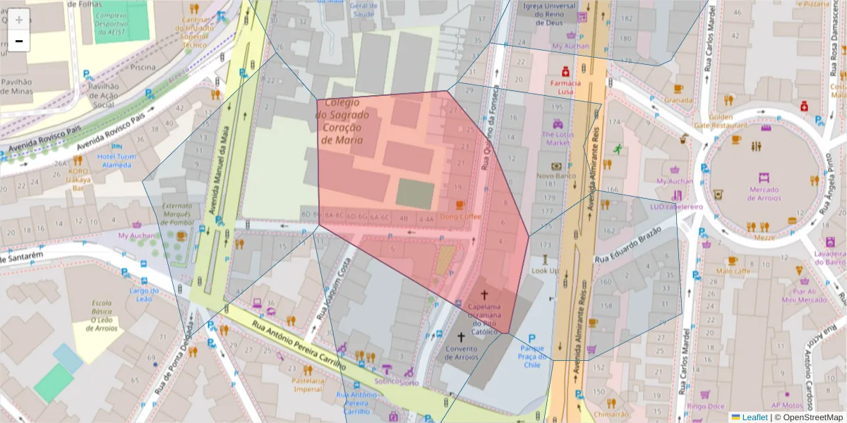 Mapa detalhado do código postal 1000-251 com limites, códigos postais vizinhos e agências dos correios