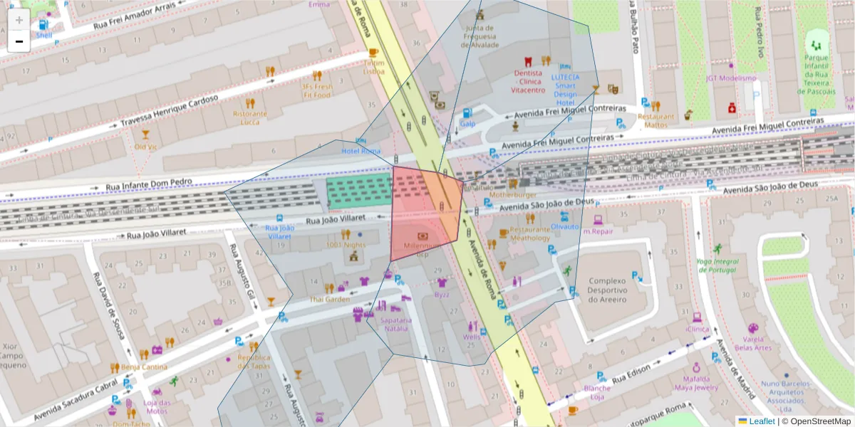 Mapa detalhado do código postal 1000-262 com limites, códigos postais vizinhos e agências dos correios