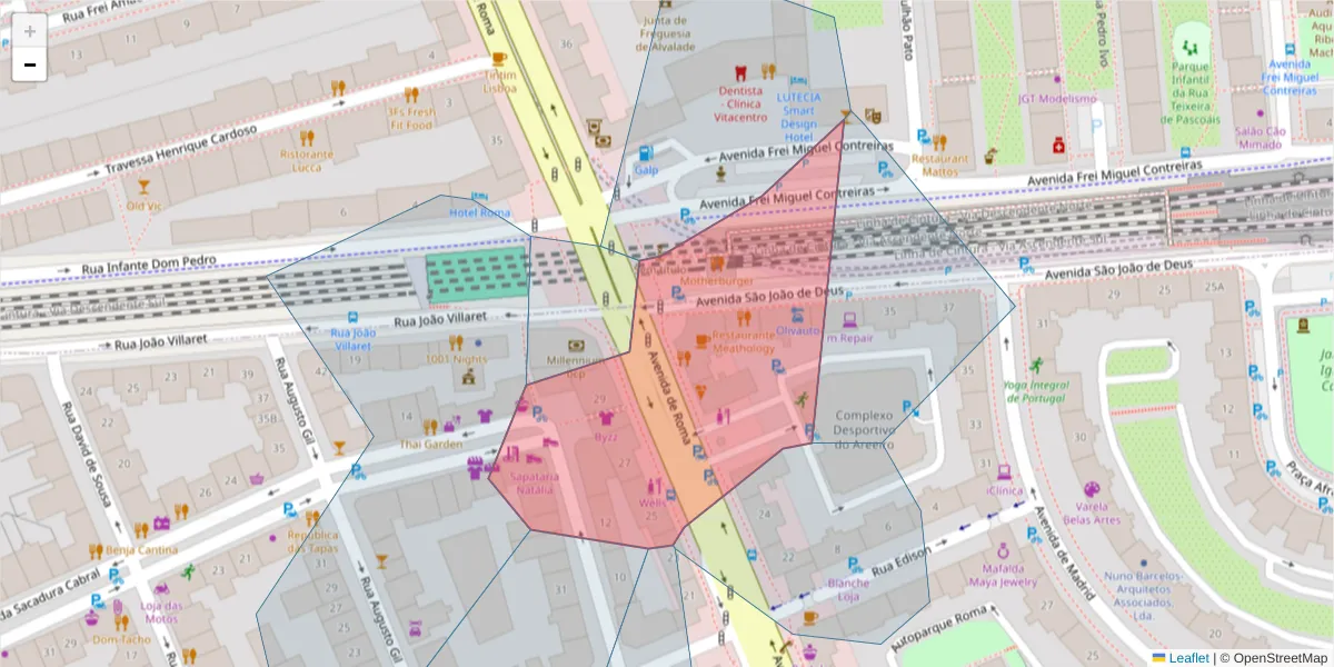Mapa detalhado do código postal 1000-266 com limites, códigos postais vizinhos e agências dos correios