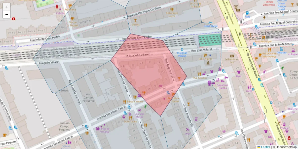 Mapa detalhado do código postal 1000-275 com limites, códigos postais vizinhos e agências dos correios