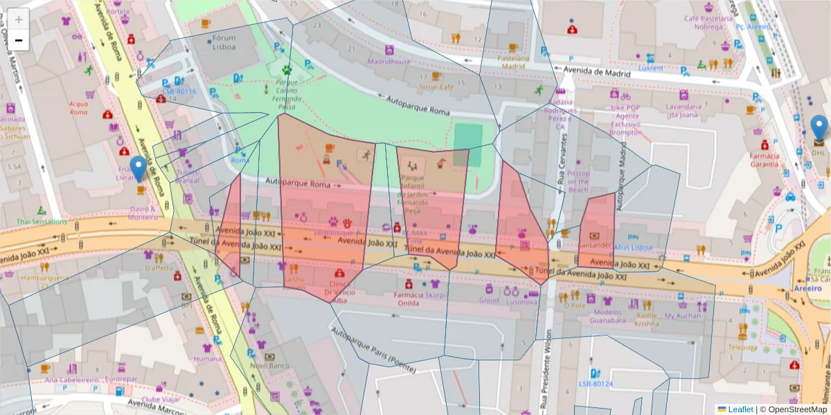 Mapa detalhado do código postal 1000-302 com limites, códigos postais vizinhos e agências dos correios