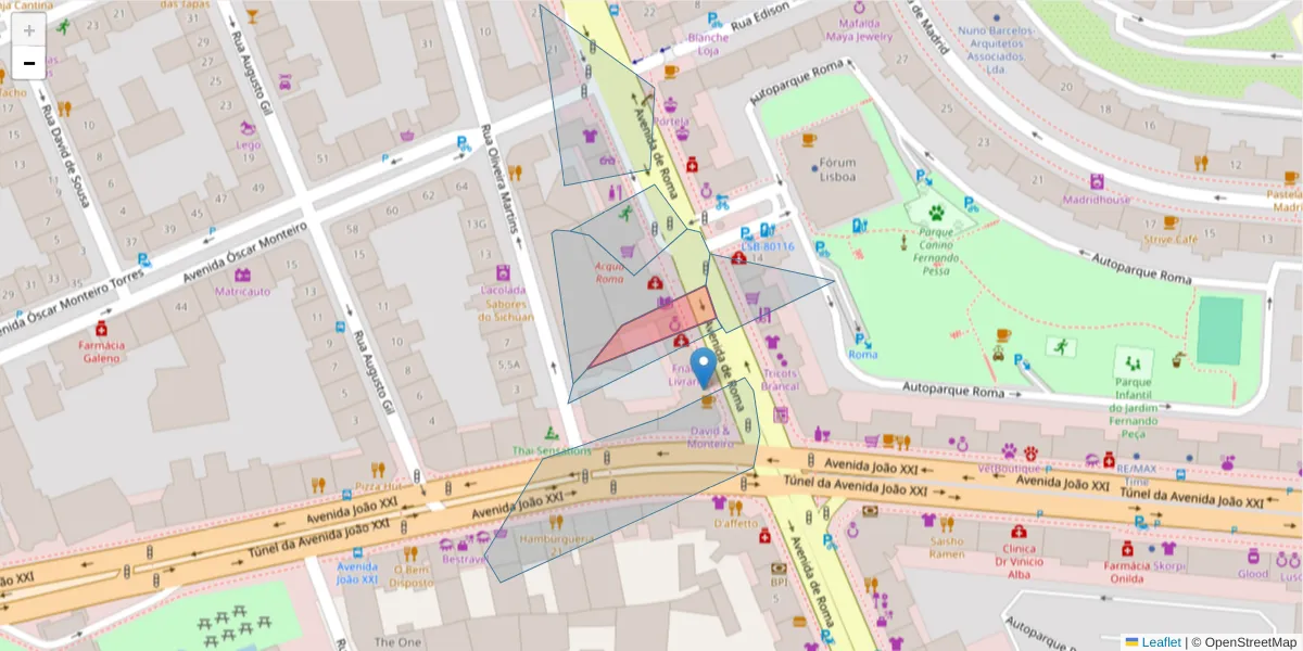 Mapa detalhado do código postal 1000-303 com limites, códigos postais vizinhos e agências dos correios
