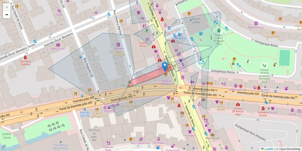 Mapa detalhado do código postal 1000-996 com limites, códigos postais vizinhos e agências dos correios