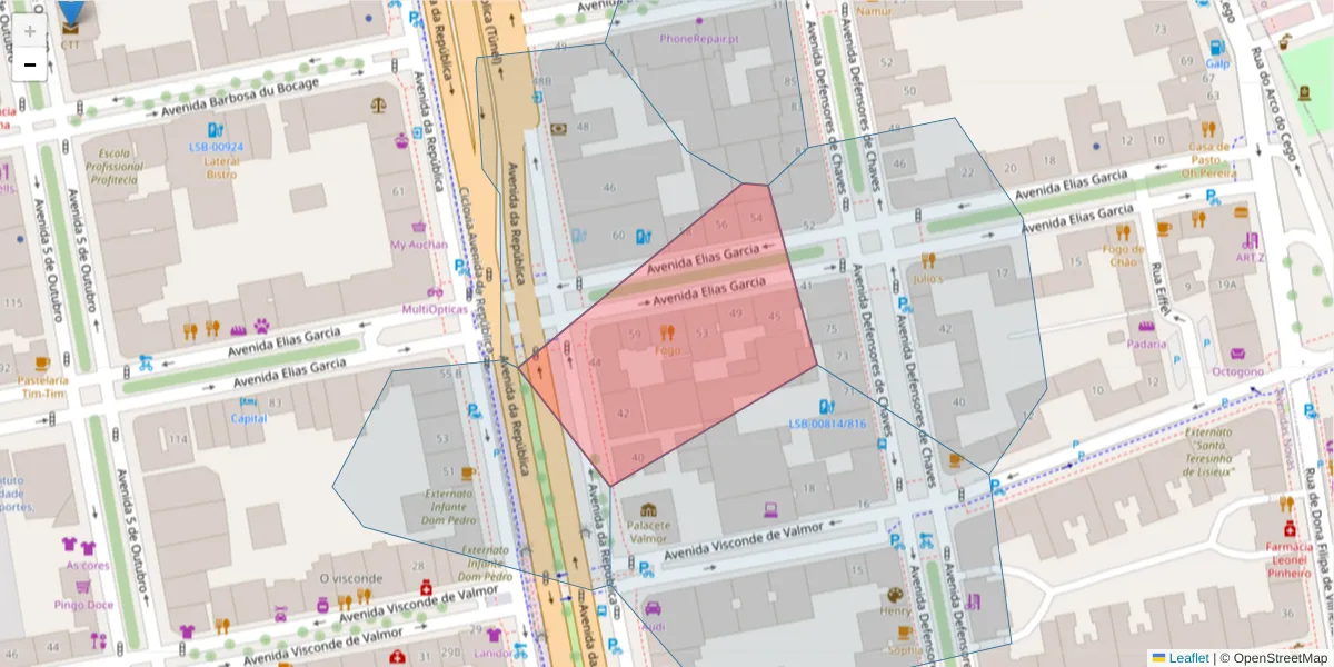 Mapa detalhado do código postal 1048-017 com limites, códigos postais vizinhos e agências dos correios