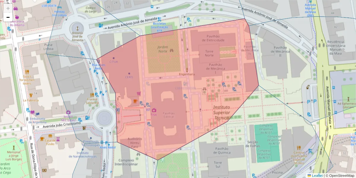 Mapa detalhado do código postal 1049-001 com limites, códigos postais vizinhos e agências dos correios