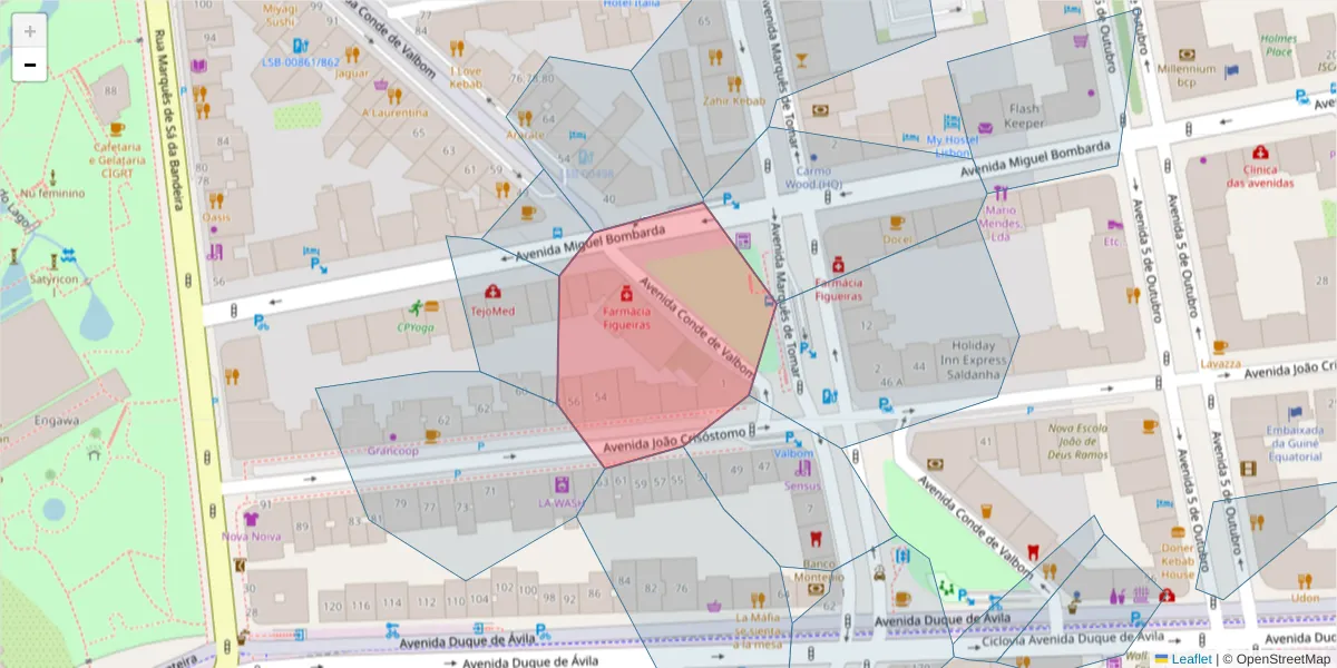 Mapa detalhado do código postal 1050-066 Nossa Senhora de Fátima com limites, códigos postais vizinhos e agências dos correios