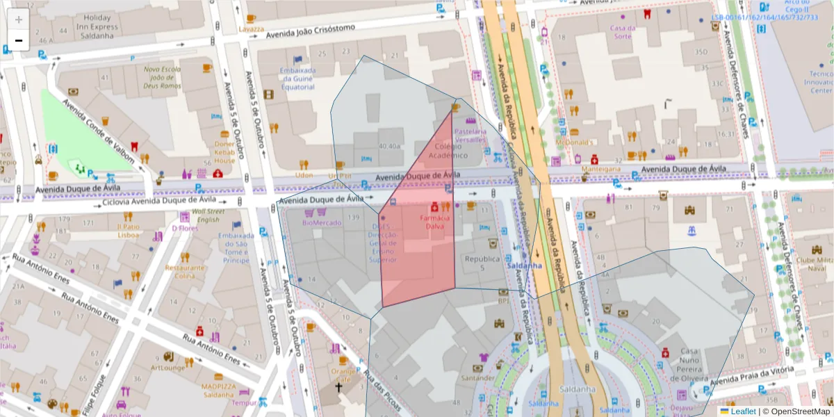 Mapa detalhado do código postal 1050-081 São Sebastião da Pedreira com limites, códigos postais vizinhos e agências dos correios