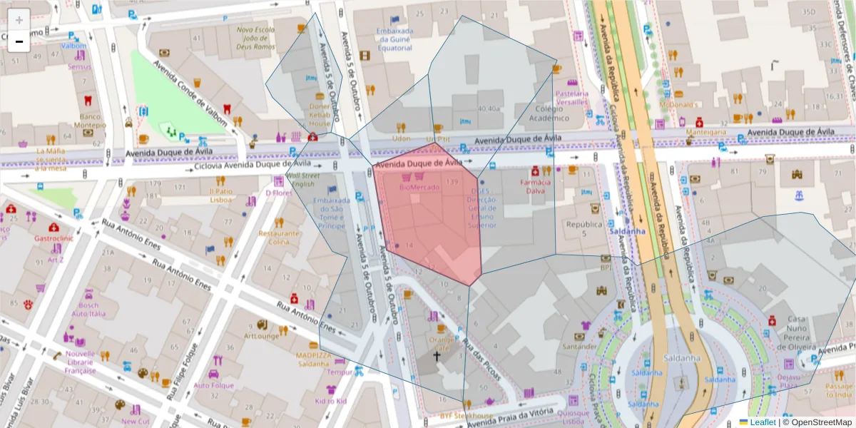 Mapa detalhado do código postal 1050-081 com limites, códigos postais vizinhos e agências dos correios
