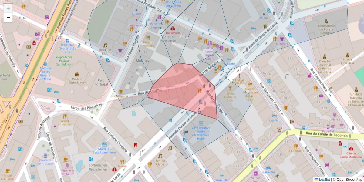 Mapa detalhado do código postal 1050-091 com limites, códigos postais vizinhos e agências dos correios
