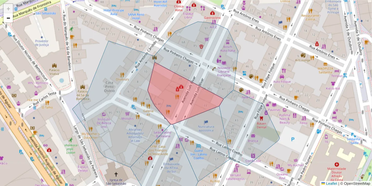 Mapa detalhado do código postal 1050-142 São Sebastião da Pedreira com limites, códigos postais vizinhos e agências dos correios