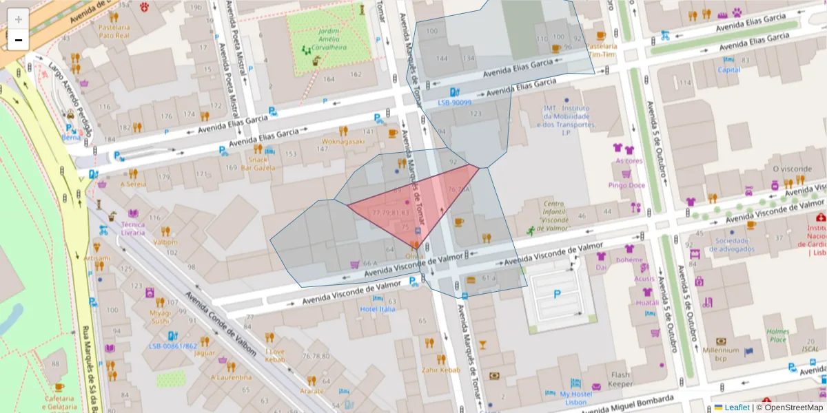 Mapa detalhado do código postal 1050-154 com limites, códigos postais vizinhos e agências dos correios