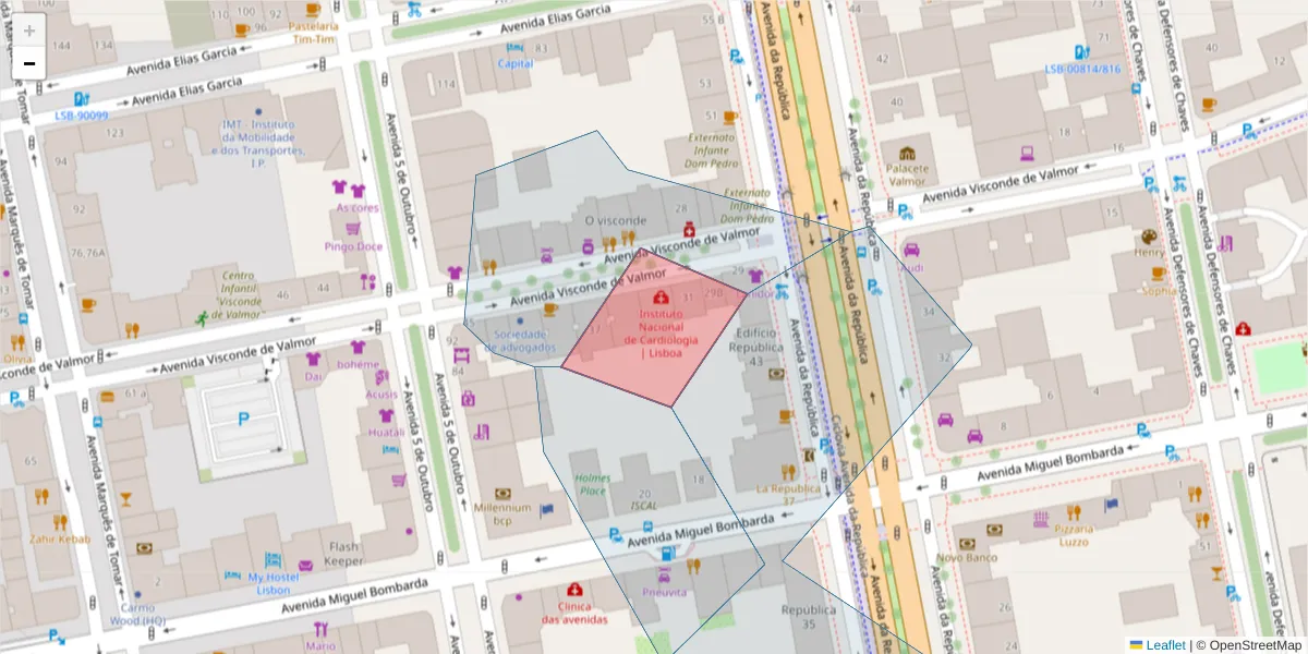 Mapa detalhado do código postal 1050-158 com limites, códigos postais vizinhos e agências dos correios