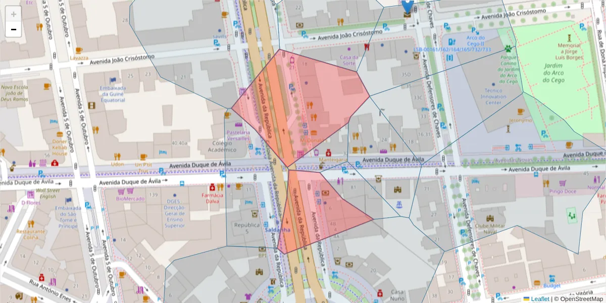 Mapa detalhado do código postal 1050-191 com limites, códigos postais vizinhos e agências dos correios
