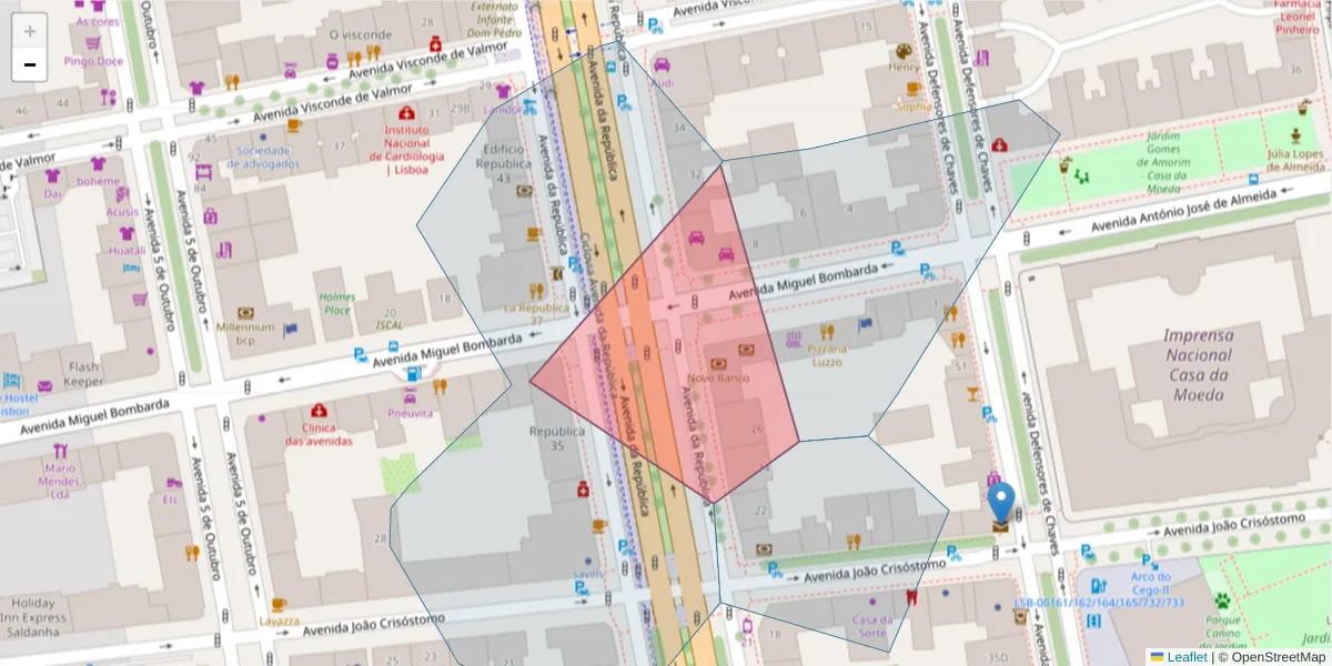 Mapa detalhado do código postal 1050-192 com limites, códigos postais vizinhos e agências dos correios