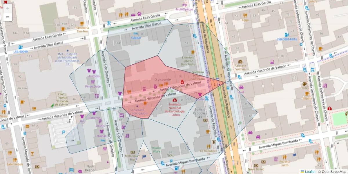 Mapa detalhado do código postal 1050-240 com limites, códigos postais vizinhos e agências dos correios