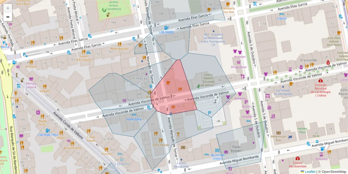 Mapa detalhado do código postal 1050-241 Nossa Senhora de Fátima com limites, códigos postais vizinhos e agências dos correios