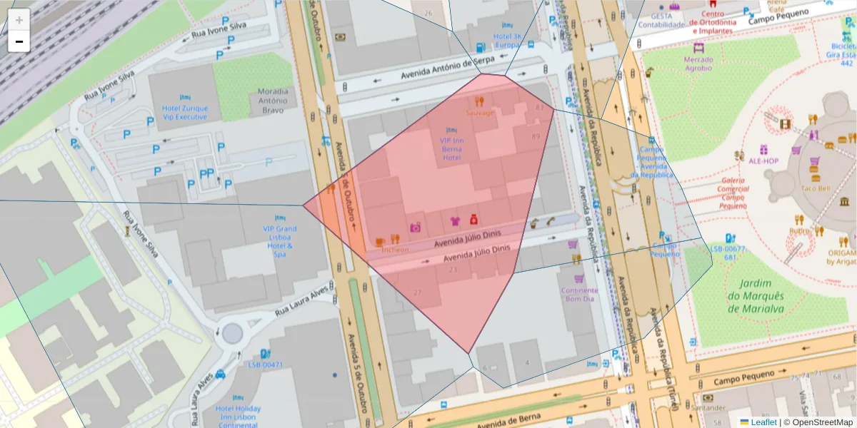 Mapa detalhado do código postal 1069-216 Nossa Senhora de Fátima com limites, códigos postais vizinhos e agências dos correios