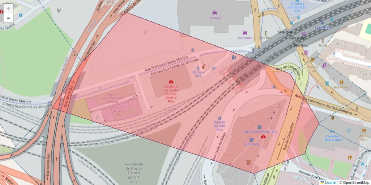 Mapa detalhado do código postal 1070-034 com limites, códigos postais vizinhos e agências dos correios