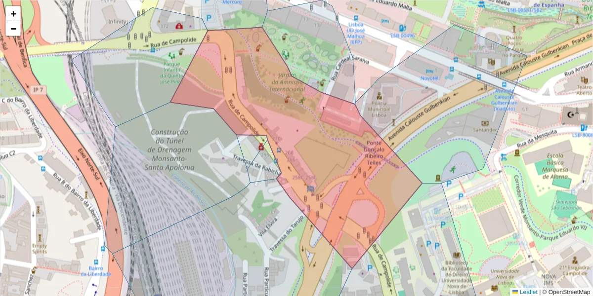 Mapa detalhado do código postal 1070-039 com limites, códigos postais vizinhos e agências dos correios